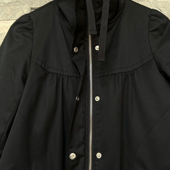 H&M Black Parka Jacket Coat Pockets Zipper Buttons 4 - Picture 6 of 12